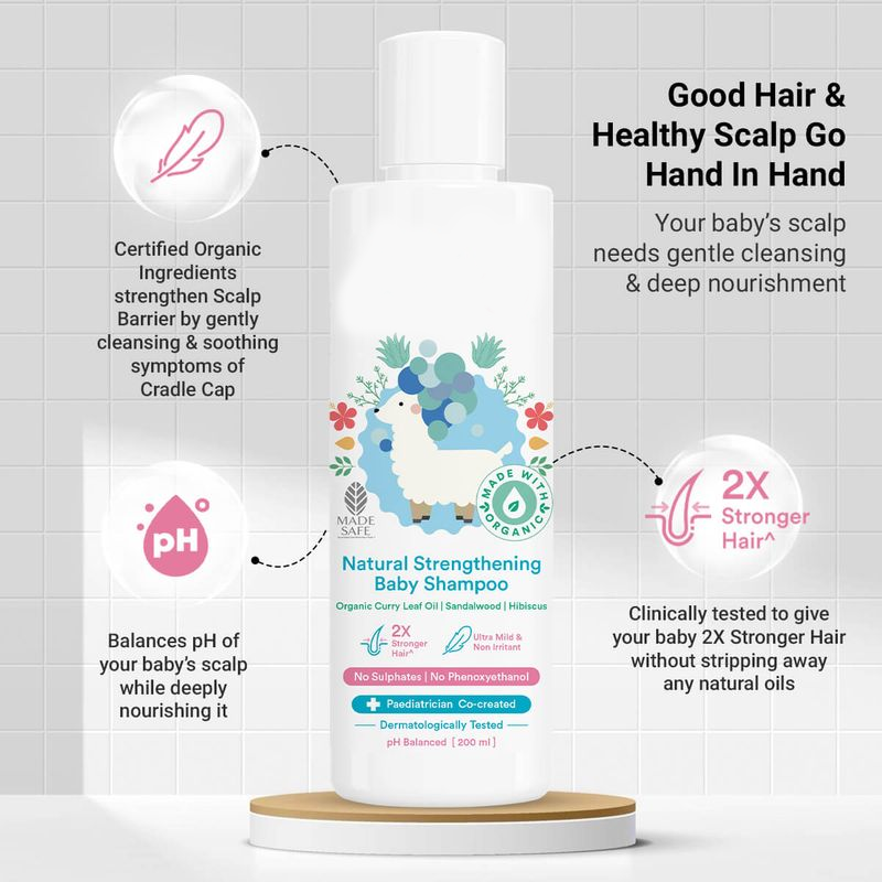 Natural Strengthening Baby Shampoo - Organic Curry Leaf & Hibiscus Extract, Gentle Cleansing For Hair Growth & Cradle Cap Relief