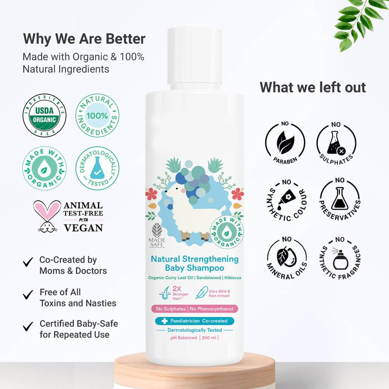Natural Strengthening Baby Shampoo - Organic Curry Leaf & Hibiscus Extract, Gentle Cleansing For Hair Growth & Cradle Cap Relief