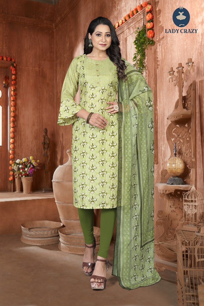 Pink Magic Print Round Gala Straight Kurti With Dupatta - Cotton, Customized/regular Sizes (L, M, Xl, Xxl, Xxxl), Color Options: Pink, Yellow, Grey, Green, 3/4 Sleeve Style, Suitable For All Seasons