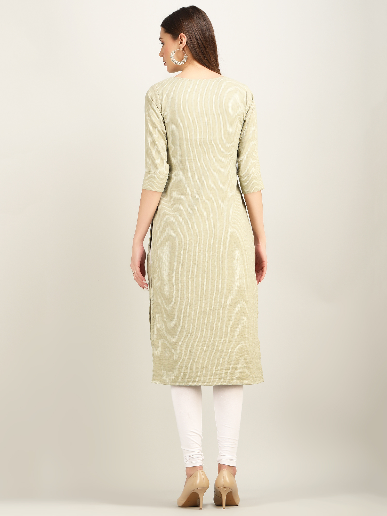 Dry Cleaning Light Pista Hevy Work Straight Kurti With Dupatta U7