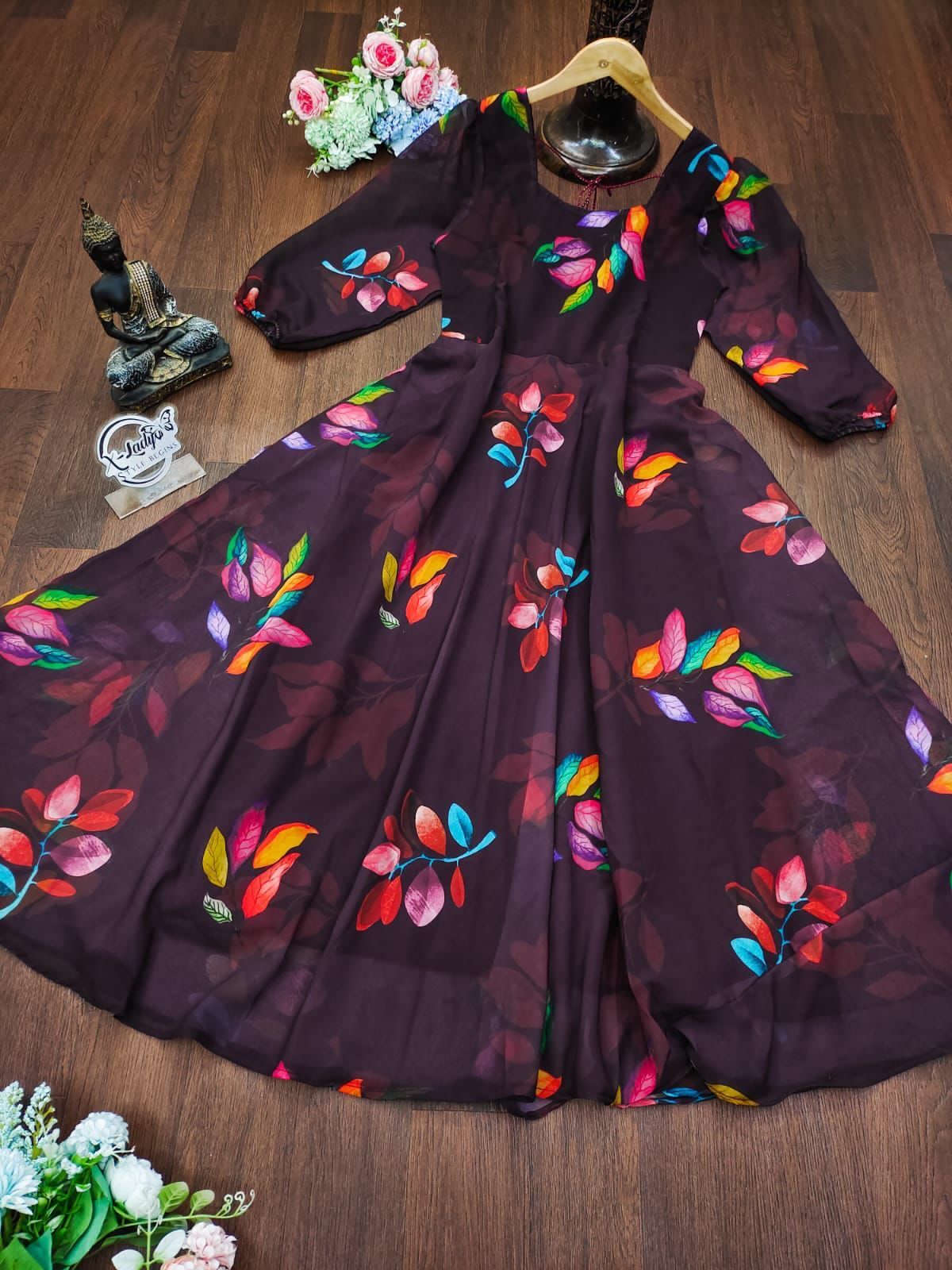 Same Colour Beautiful Designer Kurti - Silk Material, Maxi Length, A-line Fit, Square Neckline, Floral Print, Long Sleeves | Comfortable Fit, Elegant Design, Unique Prints, Versatile Style