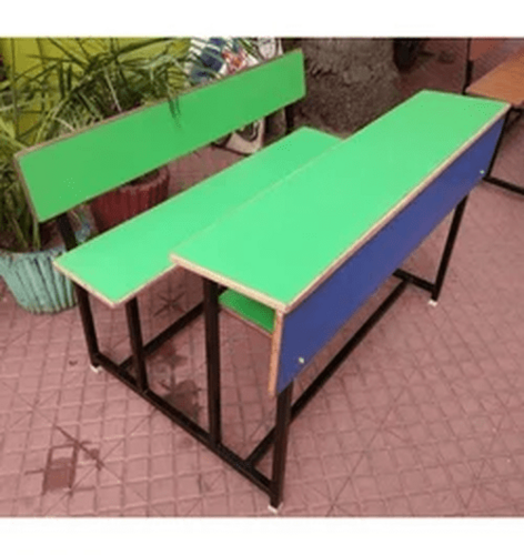 Three Seater Desk - Wooden & Steel, Standard Size, Green & Blue Colors | Easy to Clean, Eco-Friendly Design, 1 Year Warranty