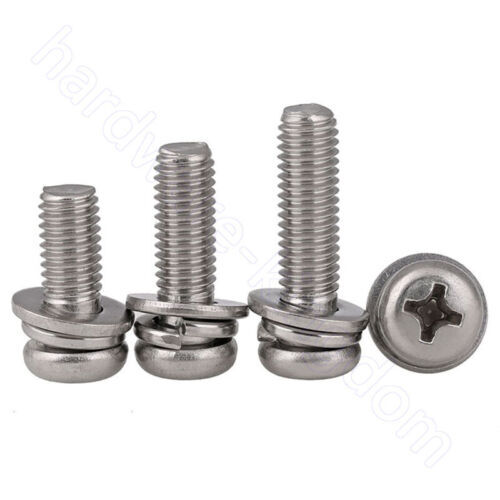 Pan Philips Sems Screw - Stainless Steel Grade SS304, M3-M8 Size, Silver Color | Features Assembled Plain & Spring Washer for Industrial Use