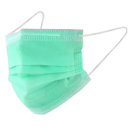 3 Ply Disposable Face Mask - 3-Layer Filtration, Green Color, Suitable for All Ages, High Quality, Single Use
