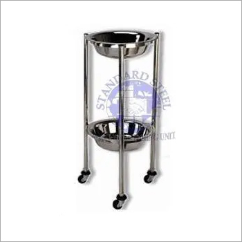 Kick Bucket Stand - Stainless Steel Framework, 75x35 cm Size with Two 30 cm Bowls, Mounted on 5 cm Castors - Foldable Ward Hospital Furniture
