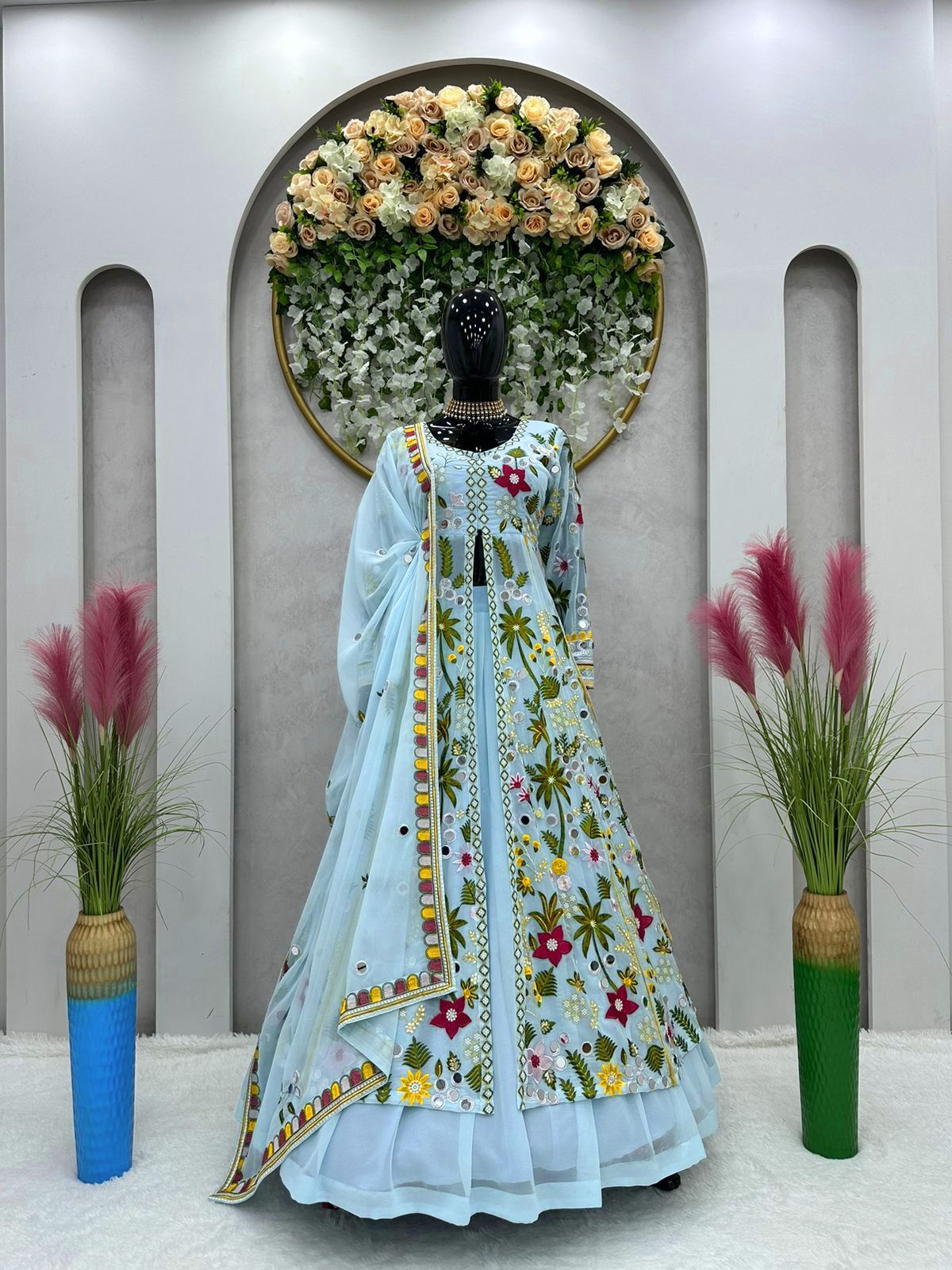 Gorgette Embroidery With Real Mirror Work Suit