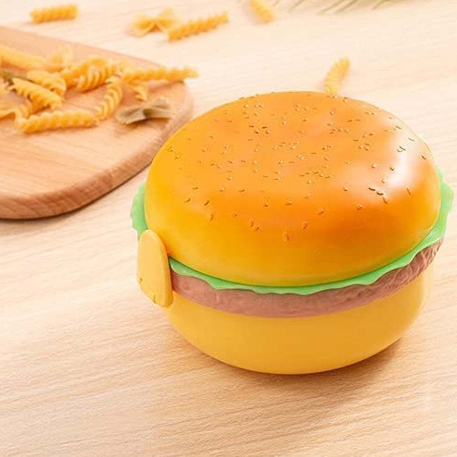 Multi / Assorted Burger Shape Lunch Box Plastic Lunch Box Food Container Sets Double Layer Lunchbox 1000ml With 2 Spoon Applicable To Kids And Elementary School Students (5313)