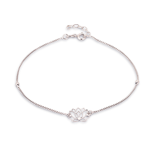 Nature-Theme Lotus-Charm Silver Anklet Gender: Women