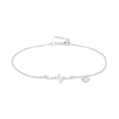 Anniversary Heartbeat And Hanging Puffed Heart Silver Anklet