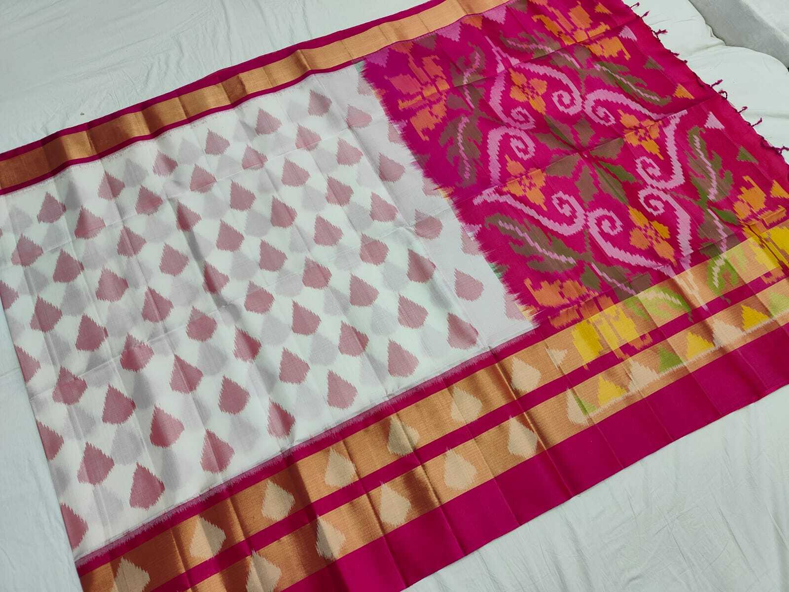 Ikkat Silk Sarees - 5.5m X 1.1m, Pink | Elegant Drape, Handwoven Beauty, Intricate Designs, Luxurious Feel, Soft Silk, Unique Patterns, Vibrant Colors