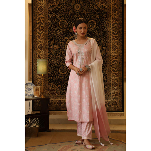 Cotton Suit - Pink, Free Size Bust & Shoulder, Knee-Length | Elegant Design for Casual & Special Occasions, High-Quality Cotton Fabric