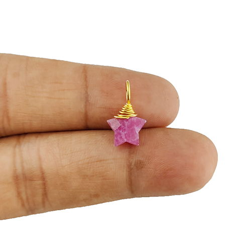 Same As Photo Dyed Ruby Gemstone 10mm Star Wire Wrapped Sterling Silver Gold Vermeil Charm