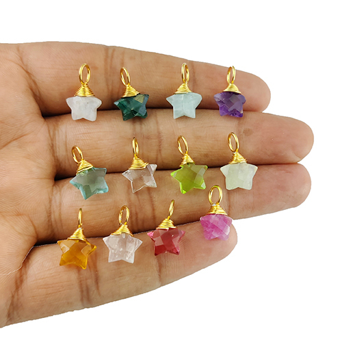 Same As Photo Dyed Ruby Gemstone 10mm Star Wire Wrapped Sterling Silver Gold Vermeil Charm