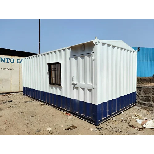 सफेद और नीला पोर्टेबल केबिन