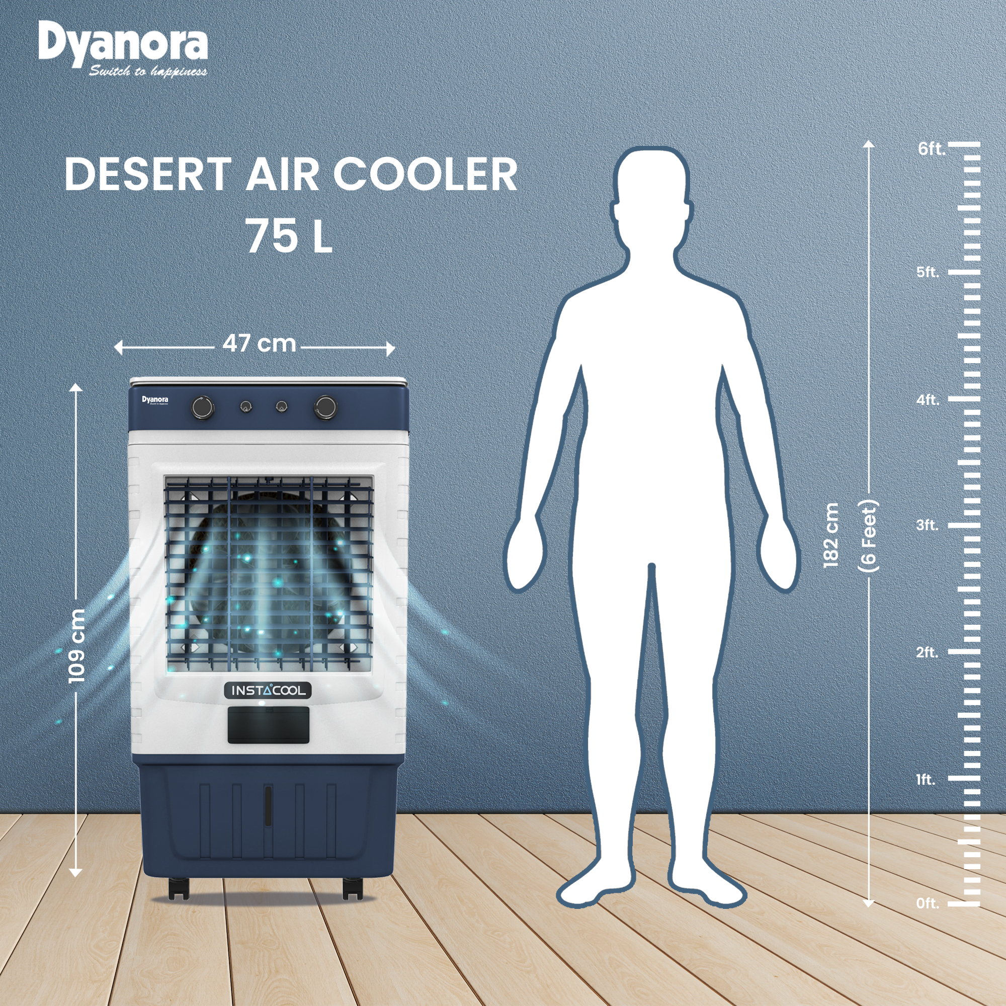 Dyanora 75 L Desert Air Cooler With Instacool Technology (Dy-cl75-01-bu) - Color: Blue-white