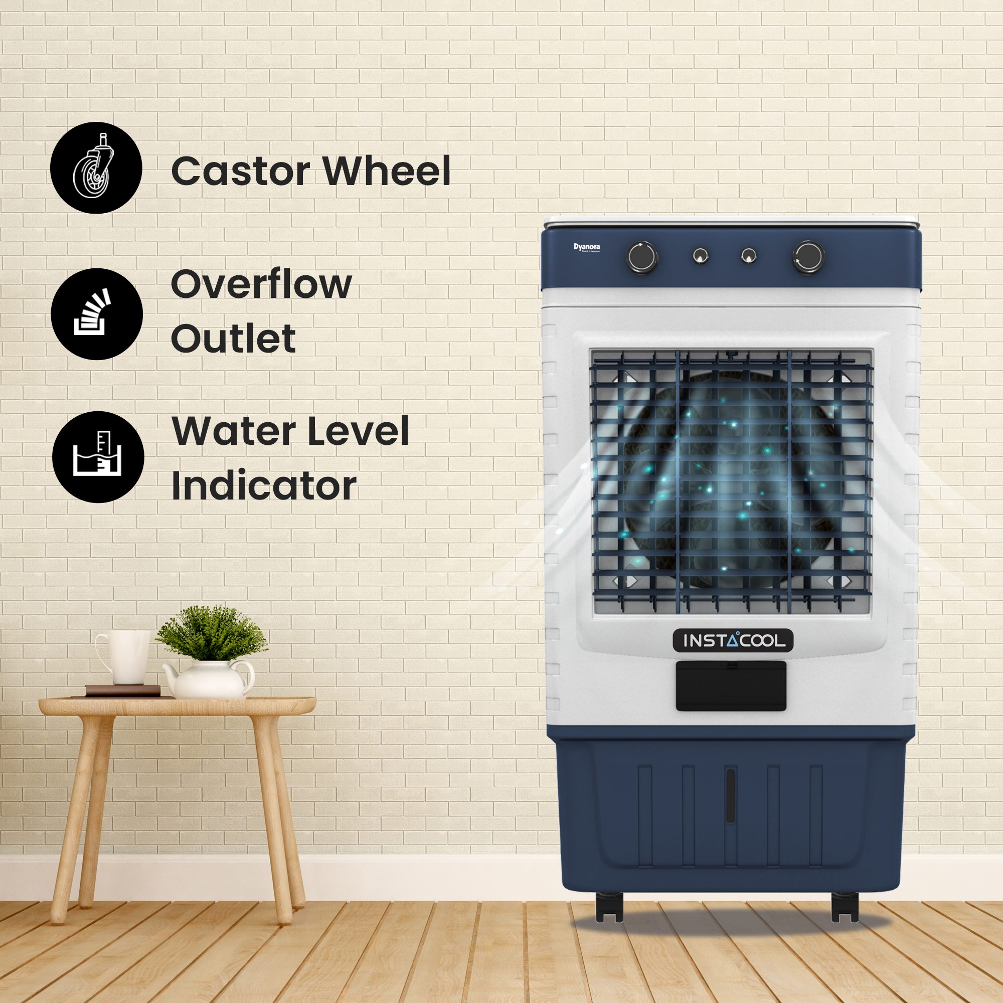 Dyanora 75 L Desert Air Cooler With Instacool Technology (Dy-cl75-01-bu) - Color: Blue-white