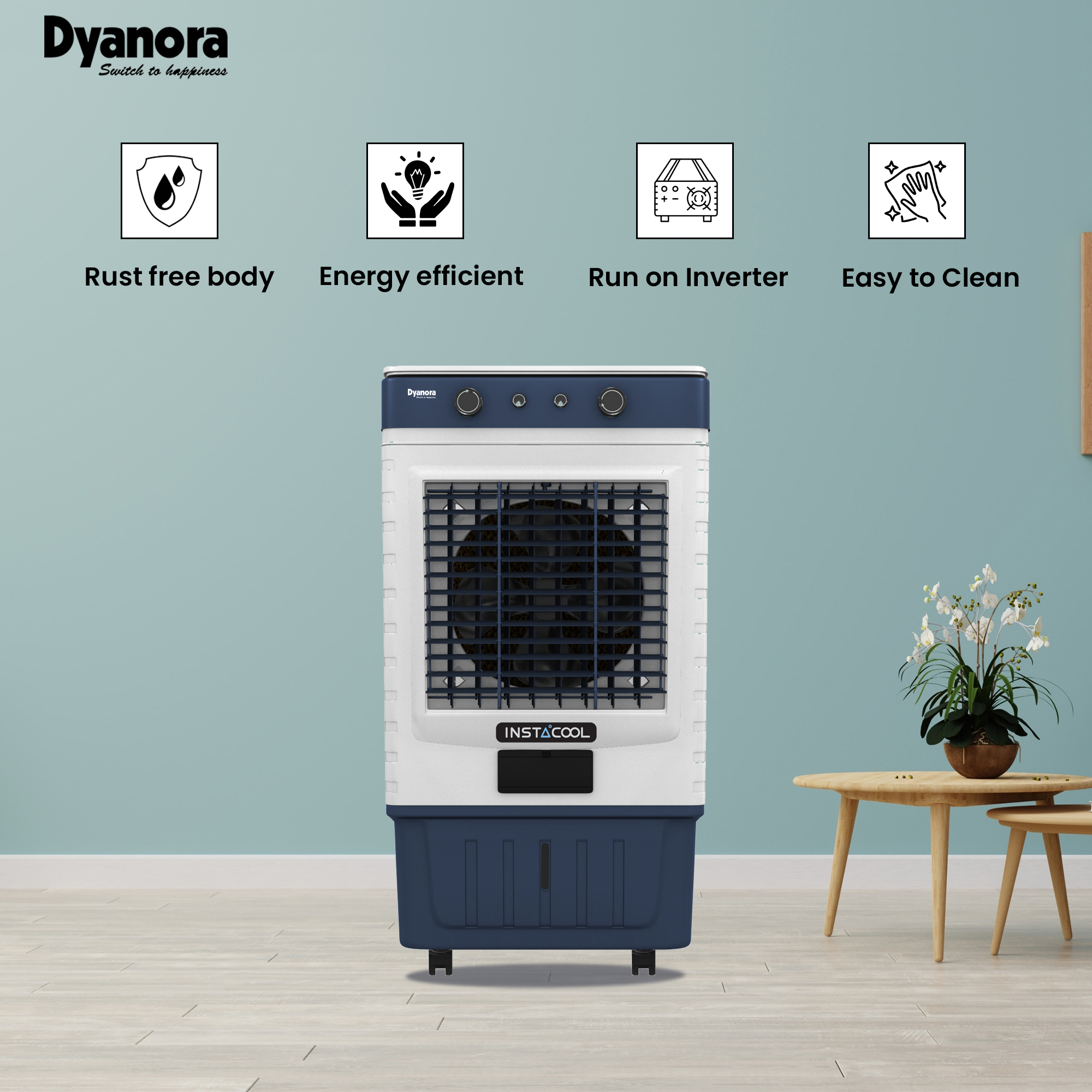 Dyanora 75 L Desert Air Cooler With Instacool Technology (Dy-cl75-01-bu) - Color: Blue-white