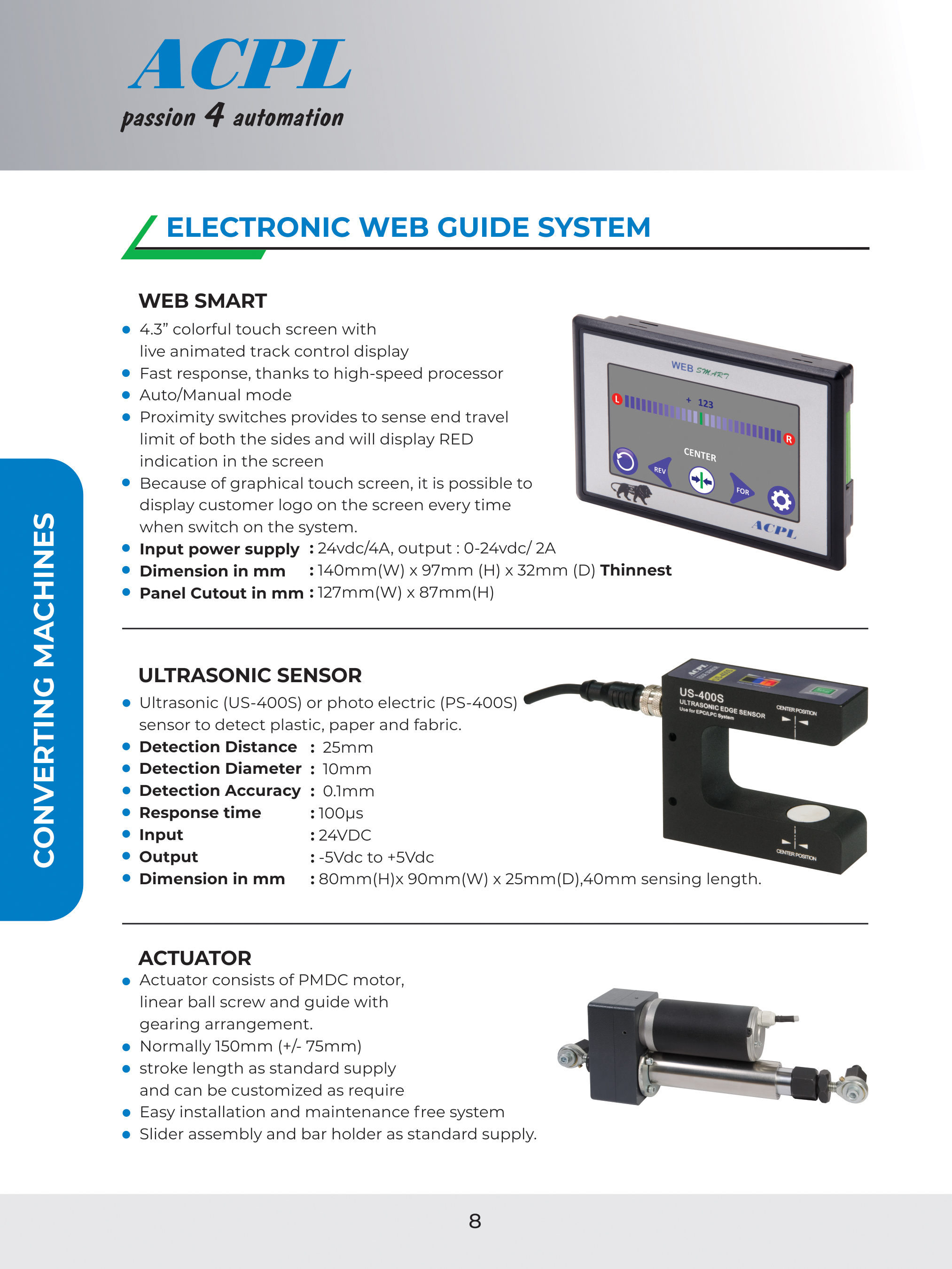 Edge Guide System - 4.3" Size, Black Color | Electric Power Supply, 230v Ac +/- 10%, Designed For Slitting Machines