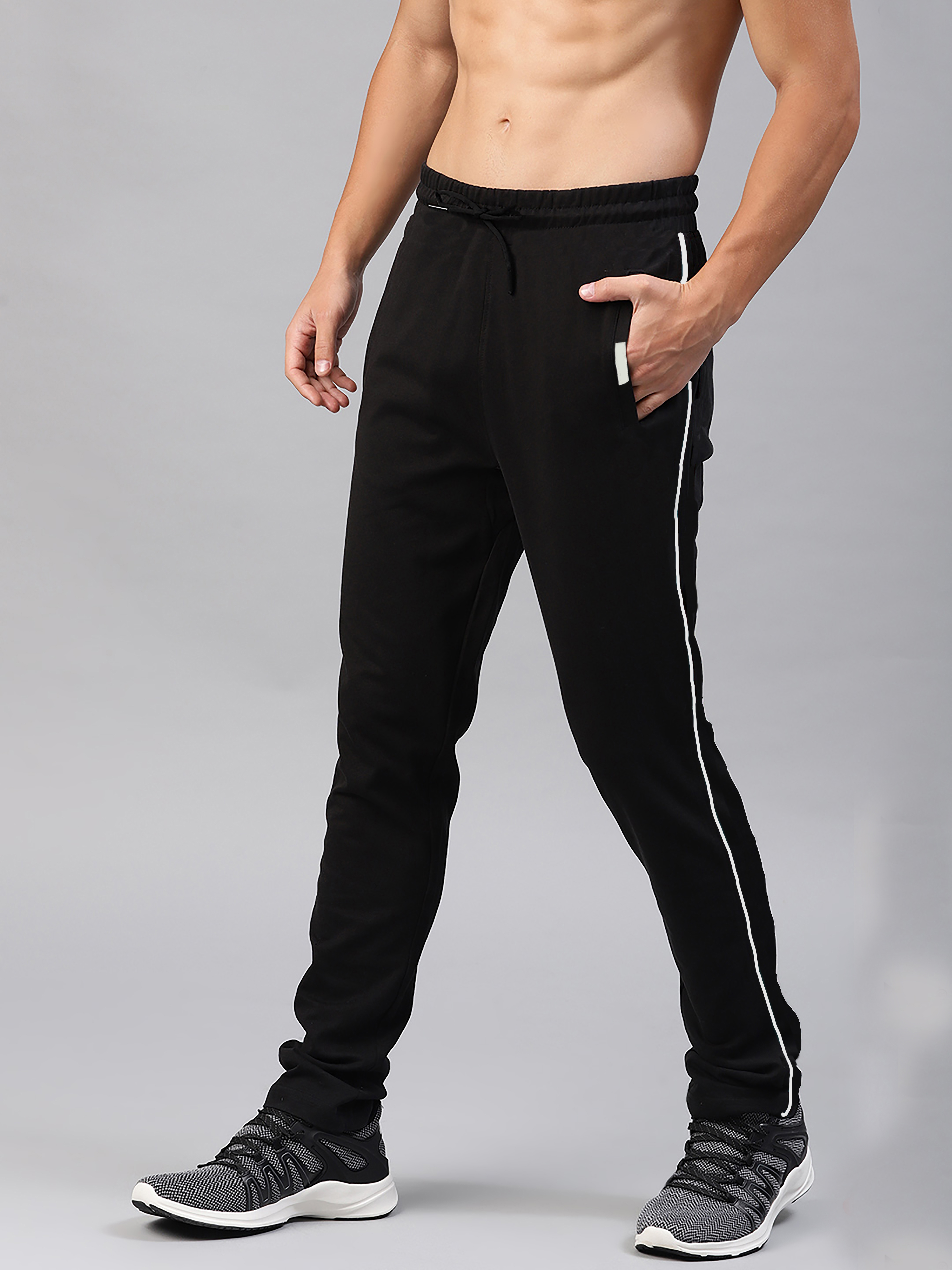 Mens Joggers - 100% Cotton Loop Knit, M-2xl Size Range, Black Color | Breathable, Quick Dry, Trendy Style With Single Zip Pocket