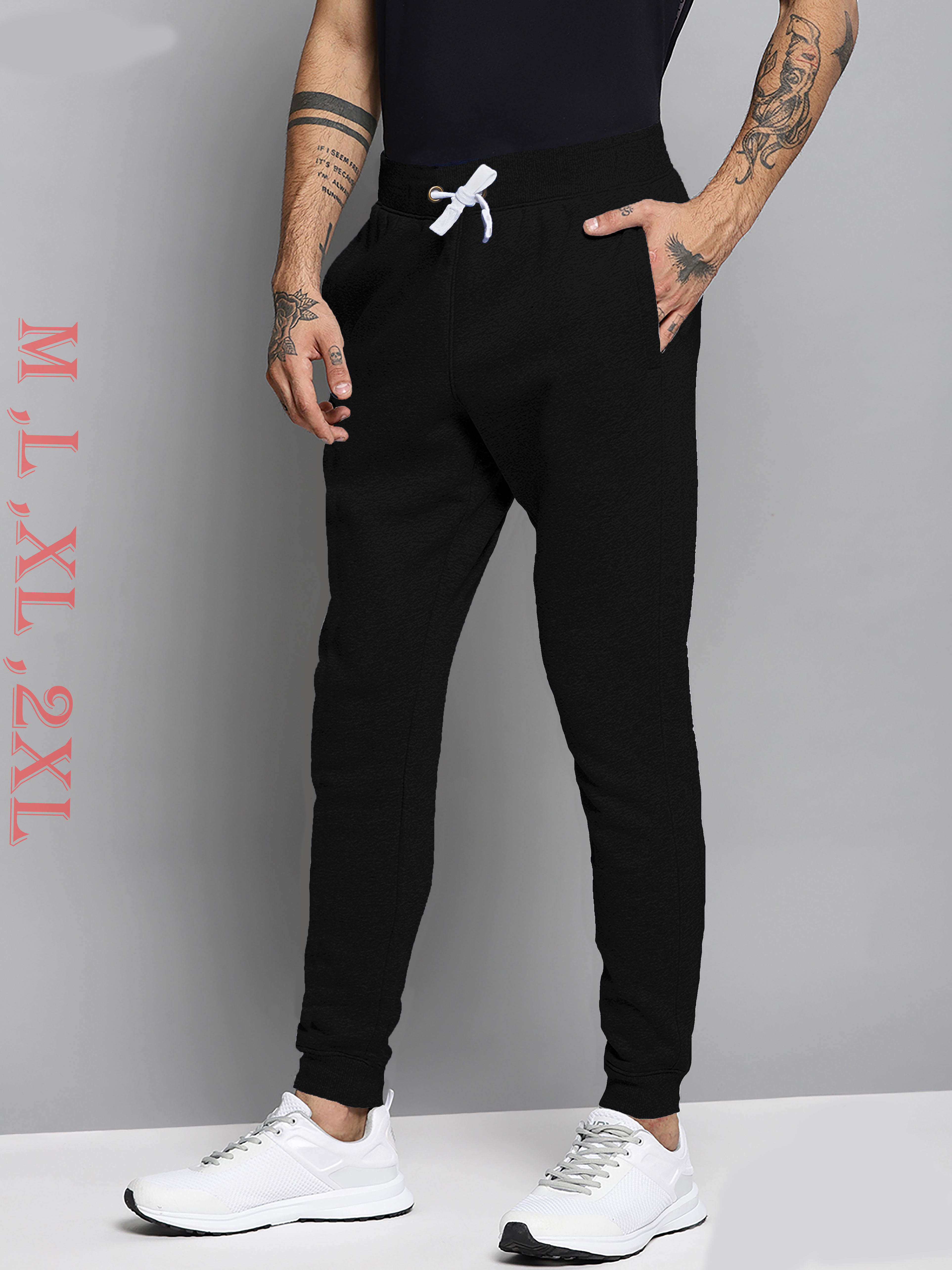 Mens Joggers - 100% Cotton Loop Knit, M-2xl Size Range, Black Color | Breathable, Quick Dry, Trendy Style With Single Zip Pocket