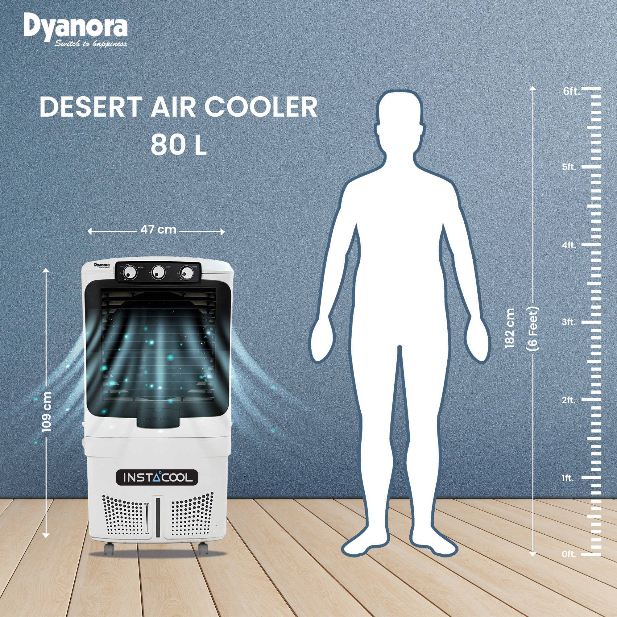 Dyanora 80 L Desert Air Cooler With Instacool Technology (Dy-cl80-01-bw) - Color: White & Black