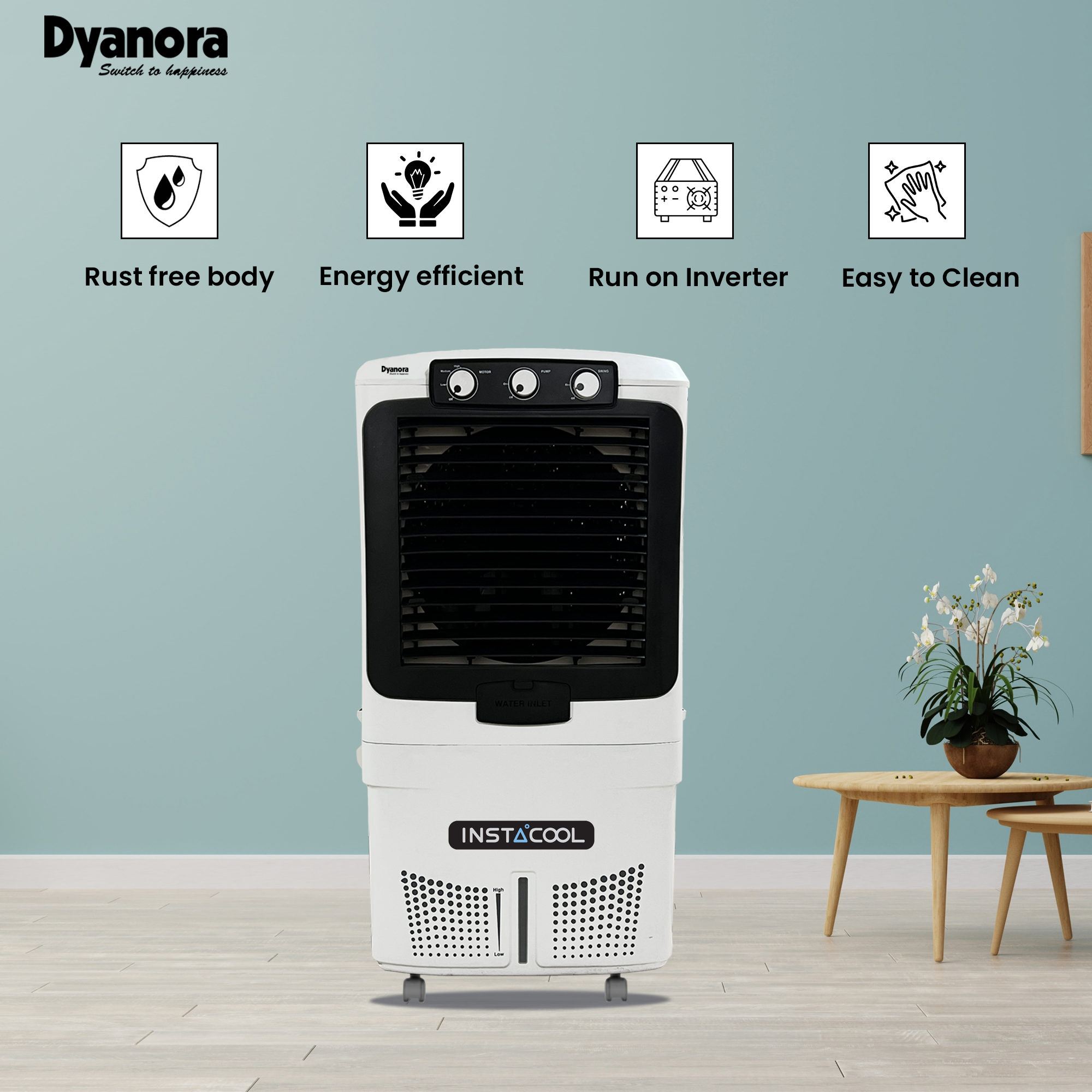 Dyanora 80 L Desert Air Cooler With Instacool Technology (Dy-cl80-01-bw) - Color: White & Black