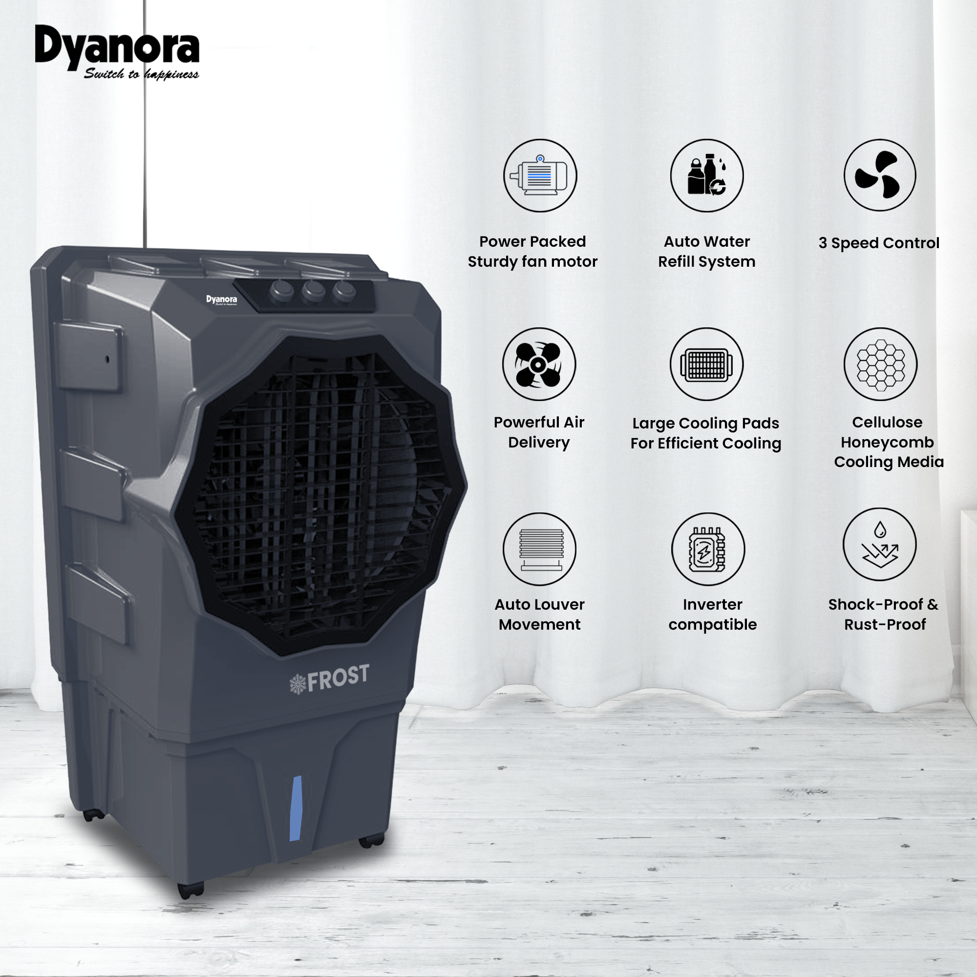 Dy-cl150-01-gr Dyanora 150 L Desert Air Cooler With Frost Technology For 600 Sq Ft