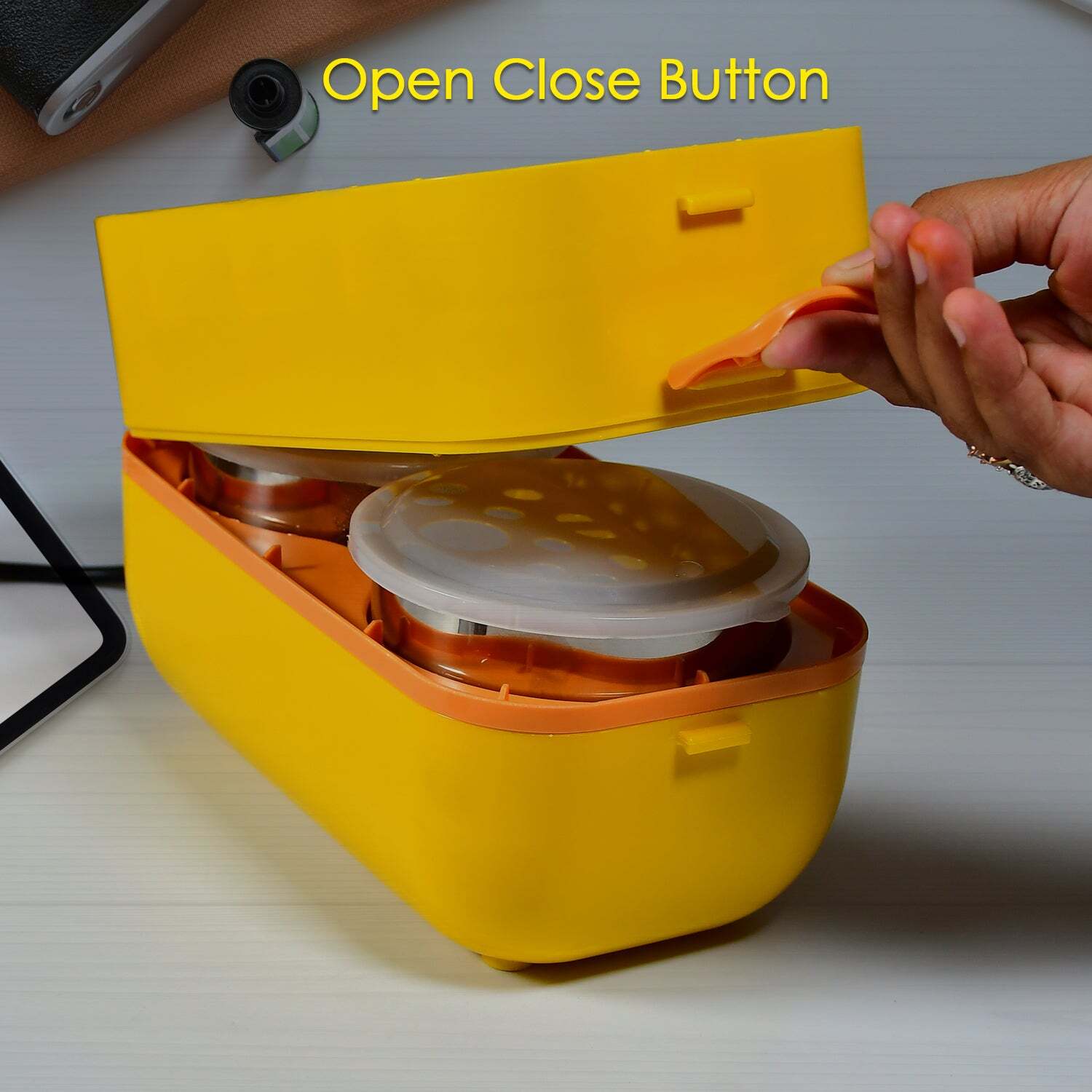 Yellow 1layer Electric Lunch Box For Office Portable Lunch Warmer With Removable 2 Stainless Steel Container (2963)