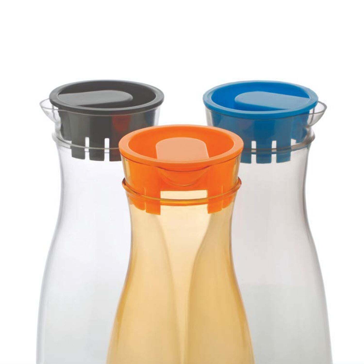 1 Litre Water Juice Milk Jug With Lid Transparent (Multi Colour) (2252) - Plastic Material, 26x10x11 Cm, Transparent Multi-assorted Color | Lightweight 0.582 Gm