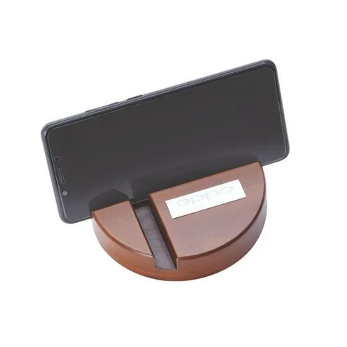 Wooden Mobile Stand - High Quality Wooden Material, Rich Brown Color | Adjustable Angles, Stable Wide Base, Small Storage Shelf