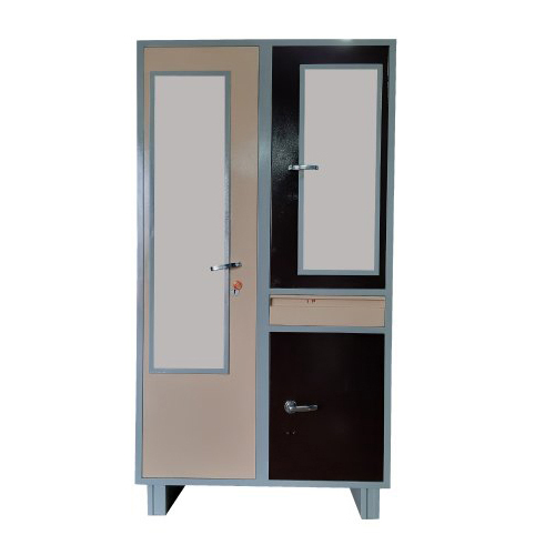 Painted Metal Triple Door Glass Cupboards