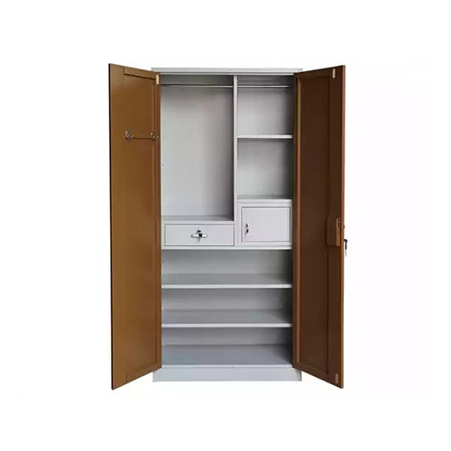Metal Cupboard - 78x36x19 Inches | Brown Color, 2 Door Key Lock, Modern Frame Design, No Assembly Required, Indian Style