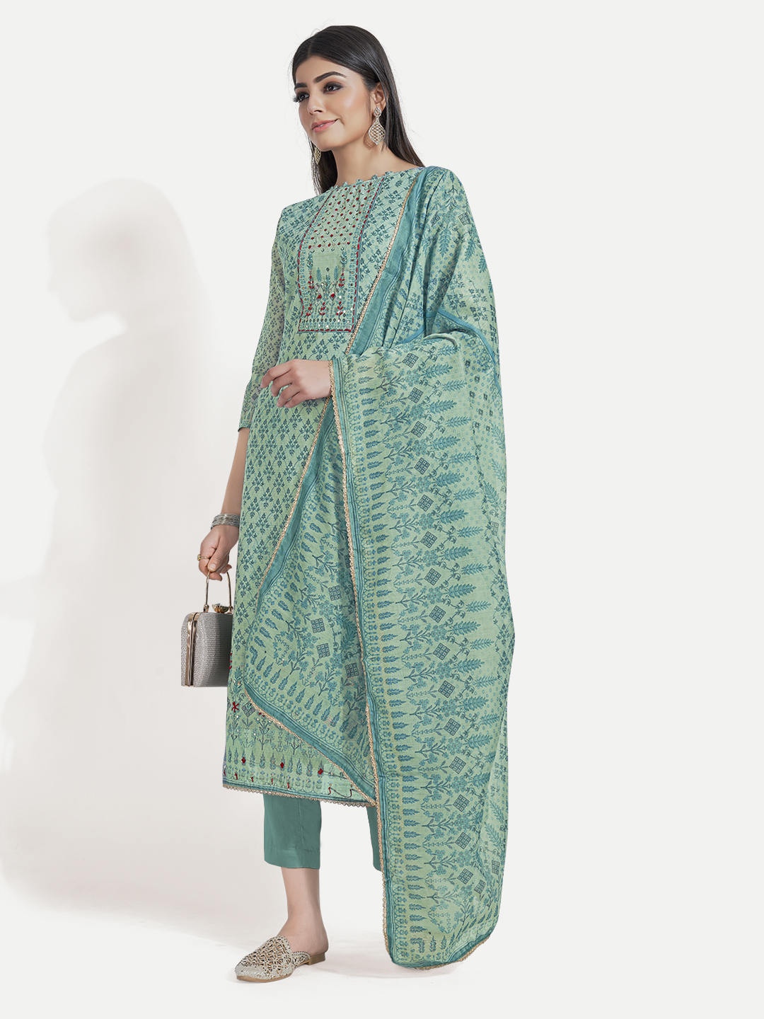 Digital Print And Handwork Unstitched Suit