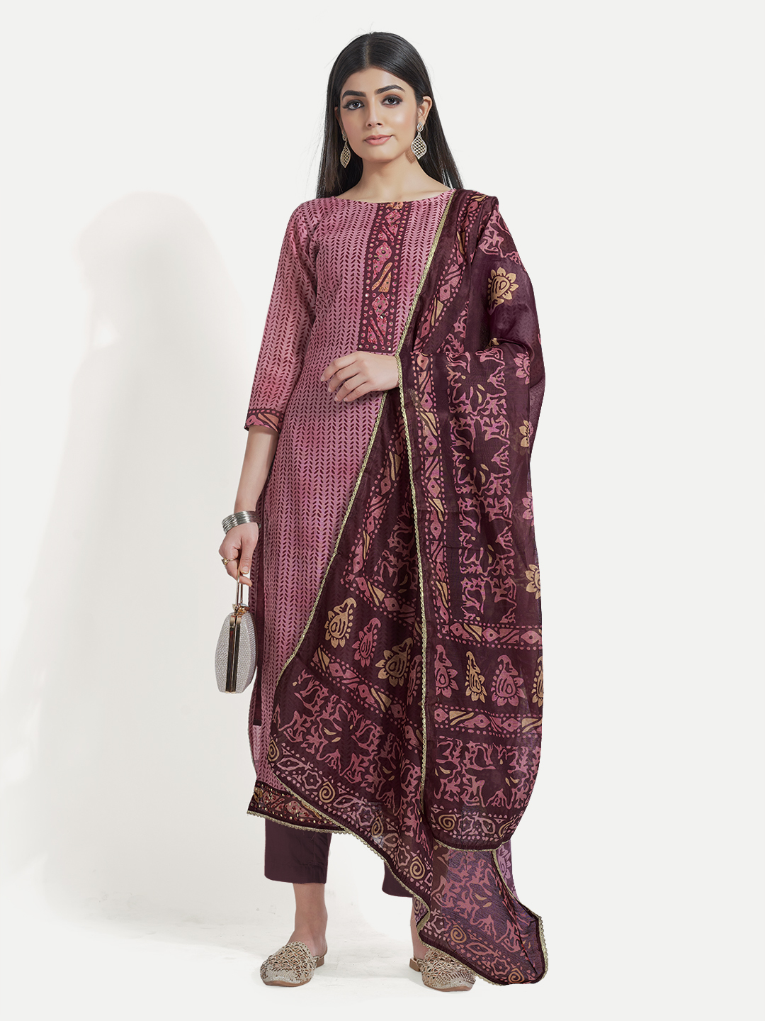 Digital Print And Handwork Unstitched Suit