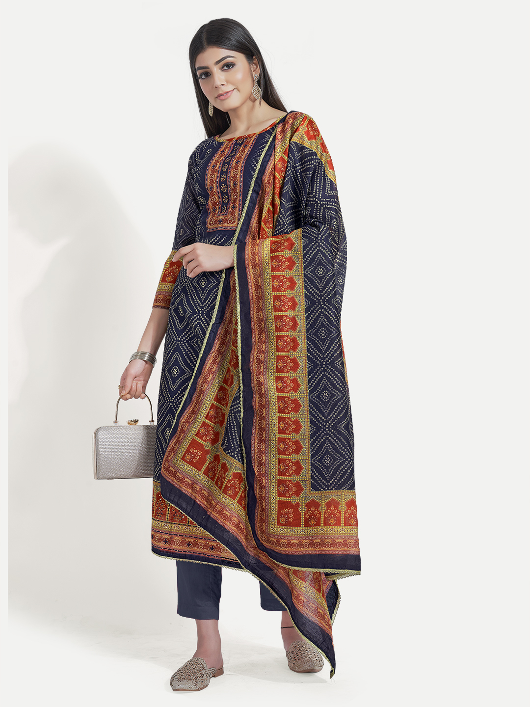 Digital Print And Handwork Unstitched Suit