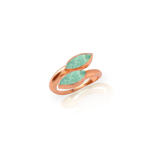 Amazonite Gemstone Marquise Shape Gold Vermeil Bezel Set Ring Size: 6x8mm