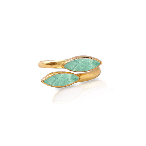 Amazonite Gemstone Marquise Shape Gold Vermeil Bezel Set Ring Size: 6x8mm