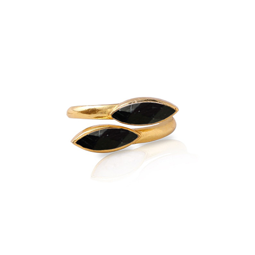 Black Onyx Gemstone Marquise Shape Gold Vermeil Bezel Set Ring Size: 6x8mm