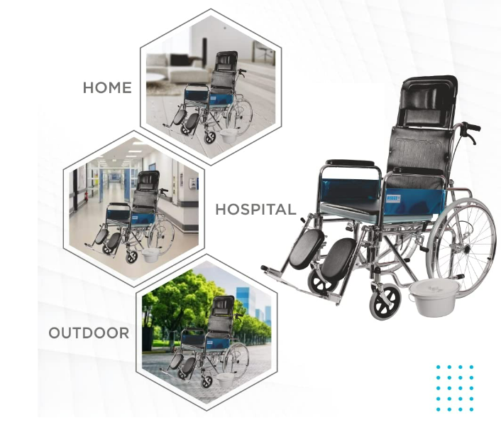 Rodeo Ext Reclining Commode Wheelchair - High-quality Material, Removable Handle And Footrest, Black Color | Vissco Safety Features And Care Instructions