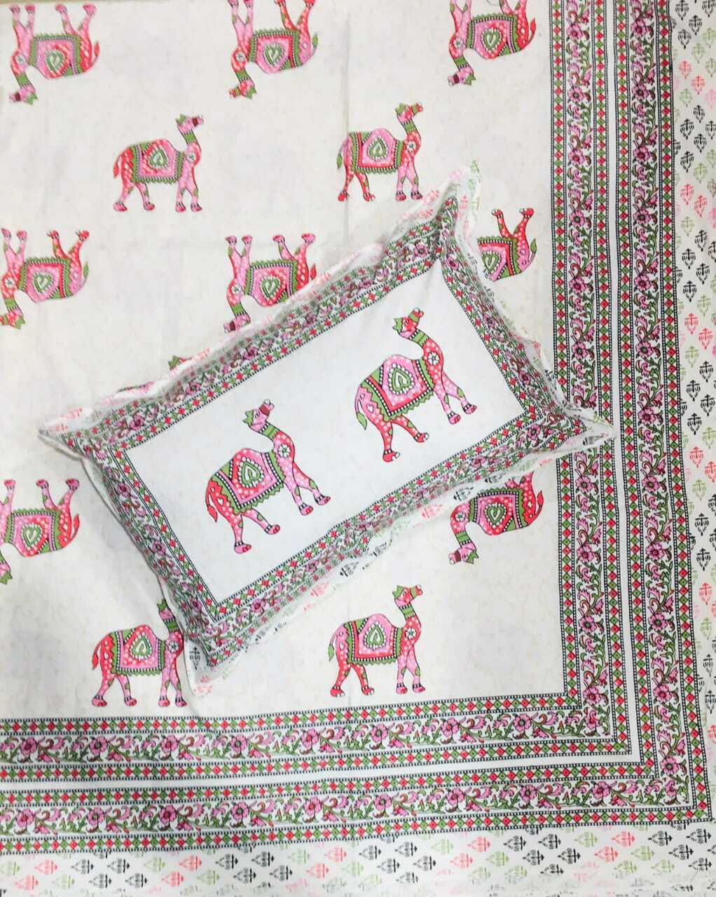 Jaipur Bedsheet Havmore - 100% Cotton King Size 104 Inch Length Assorted Colors | Ethnic Printed Design 2 Pillowcases Washable 180 Thread Count