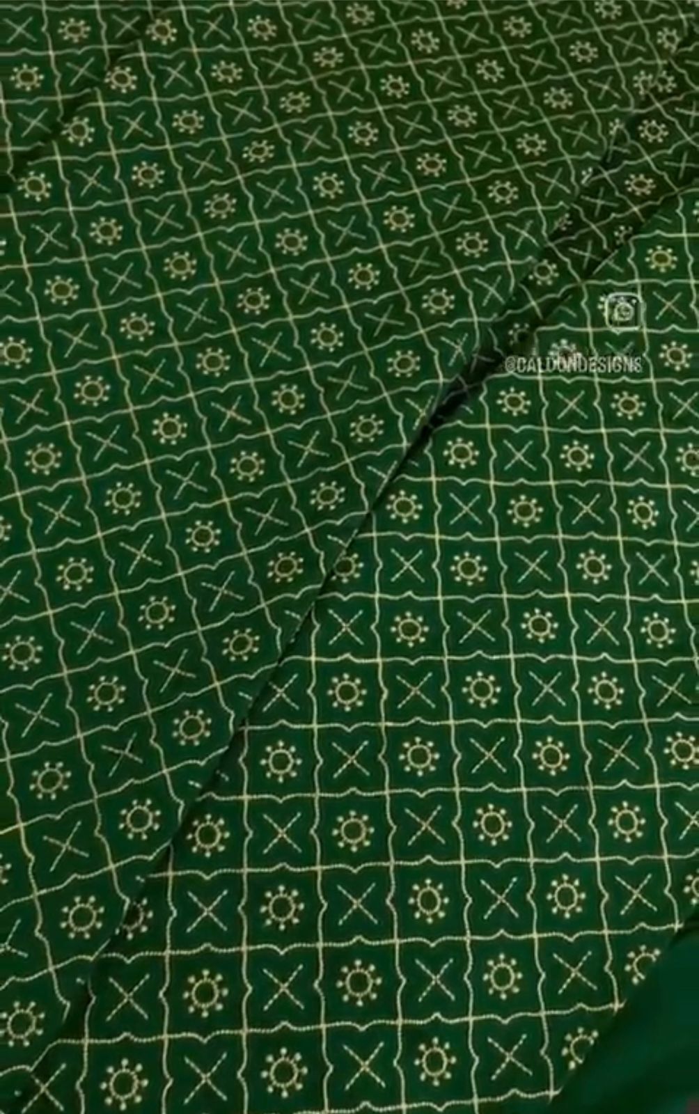 Green Kurta Fabric - Cotton, Customized Size, Emerald Green With Gold Embroidery | Mughal Mosaic Design, Ethnic Indian Pattern, Custom Color Options