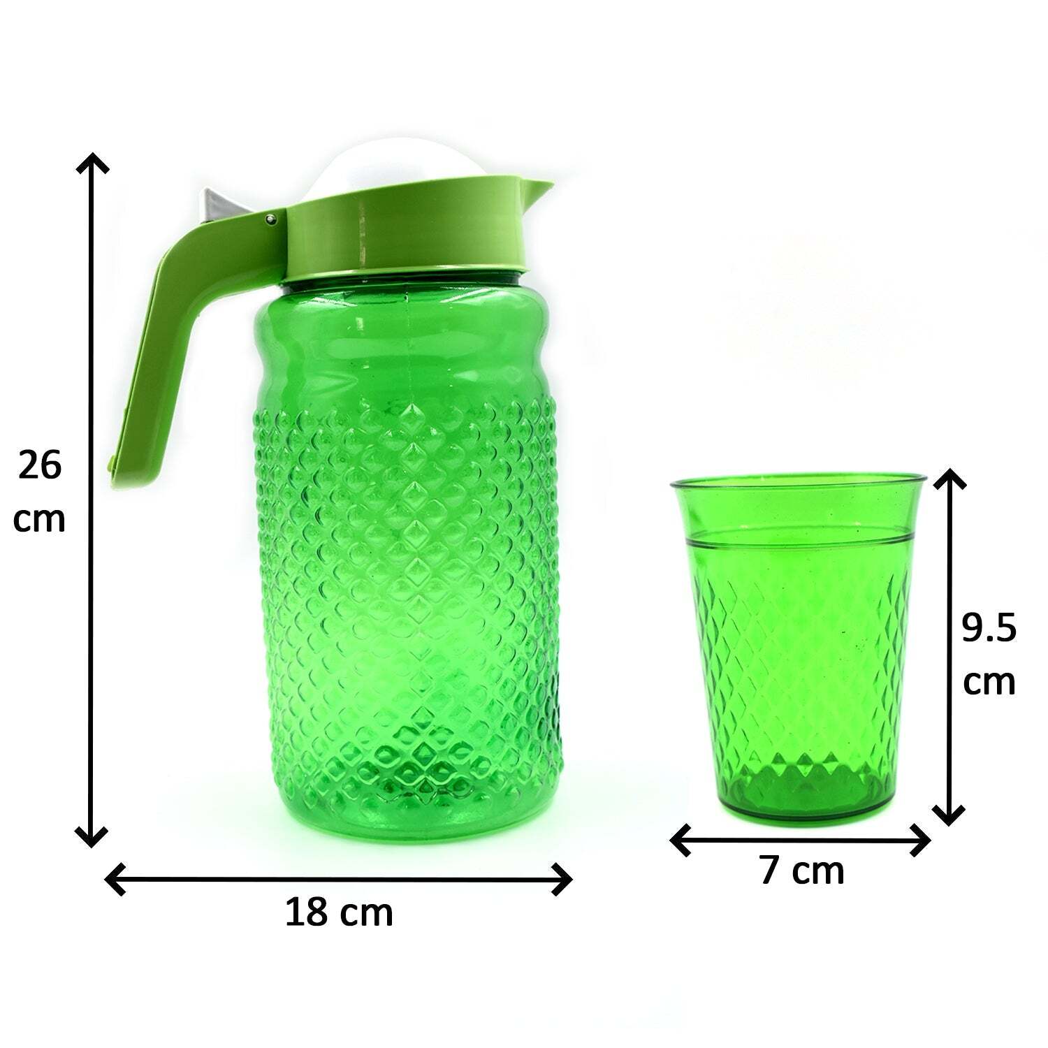 Unbreakable Plastic Drinking Water/juice Jug And 6 Pieces Glass (Assorted Color) (3724a) - Plastic, 20*12*25 Cm, Transparent, Multi/assorted | Includes 1 Jug & 6 Glasses, Durable And Impact-resistant Design