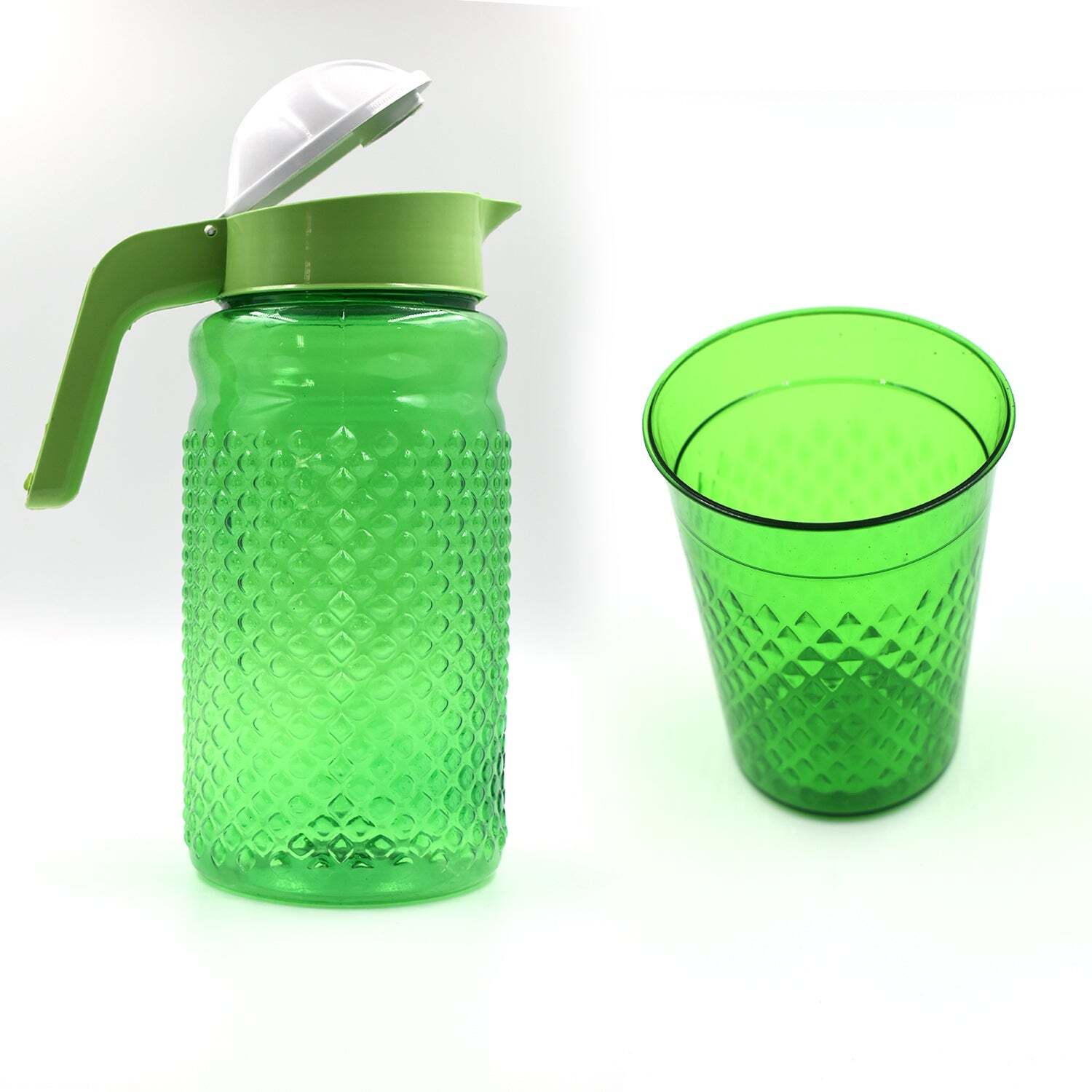 Unbreakable Plastic Drinking Water/juice Jug And 6 Pieces Glass (Assorted Color) (3724a) - Plastic, 20*12*25 Cm, Transparent, Multi/assorted | Includes 1 Jug & 6 Glasses, Durable And Impact-resistant Design