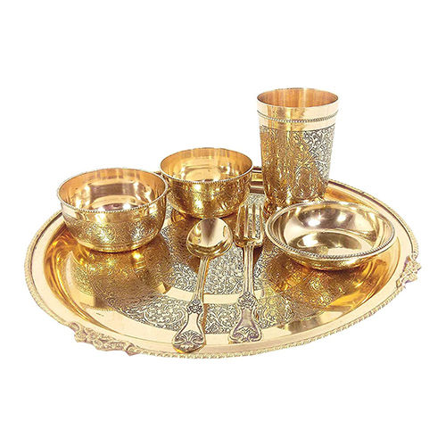 Golden Tamrapatra Pure Brass Dinner Set Of 7