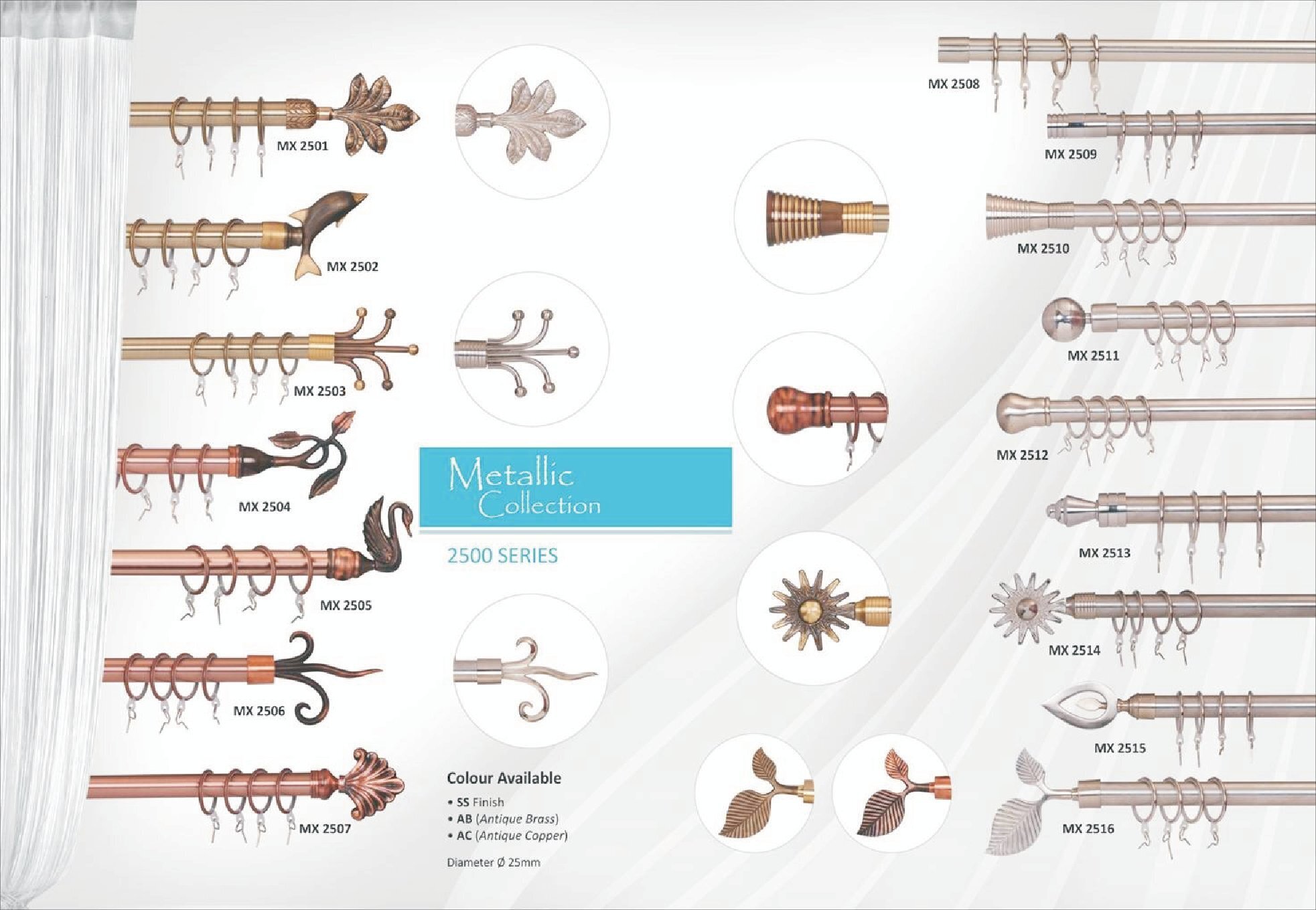 Metallic Collection 1900 Series Designer Curtain Rods - Metal | Brown Finish, Custom Size Options