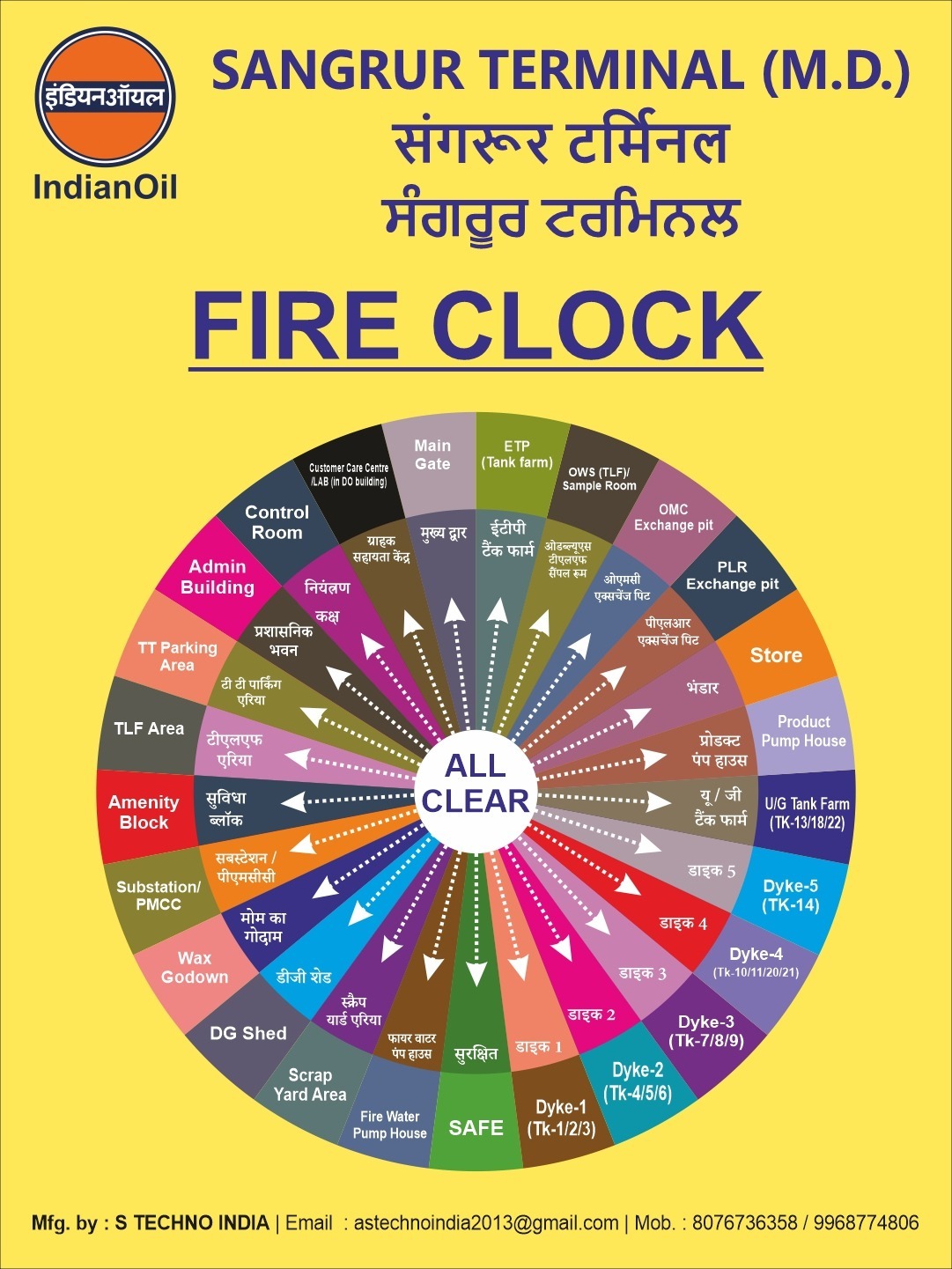 Fire Clock Display And Control Panel Alarm Light Color: Red
