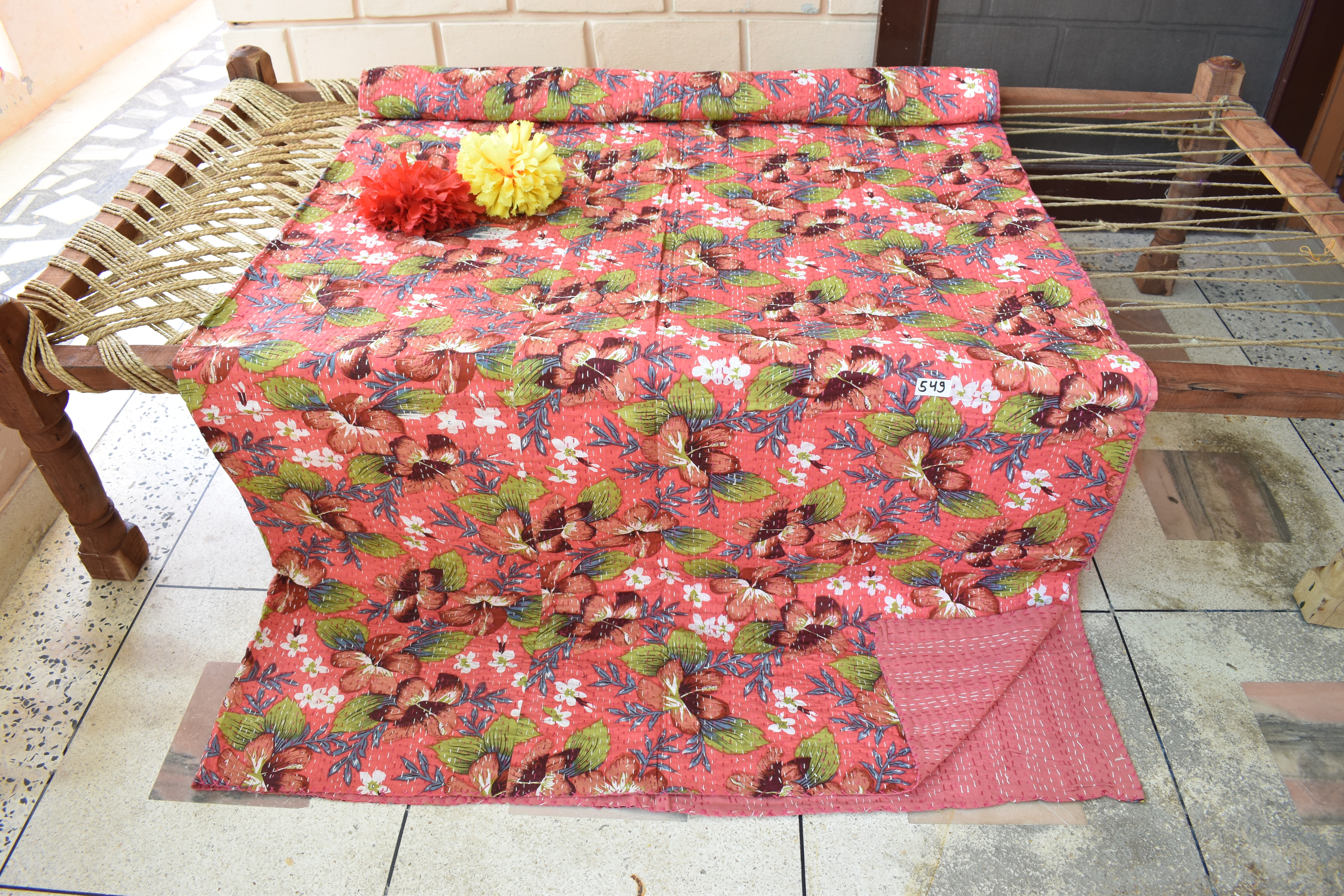 Kantha Quilt - 100% Cotton, King Size 108x90 Inches | Handmade, Vintage Printed Bed Cover, Home Bedding Decor, Comforter, Gudari, Throw