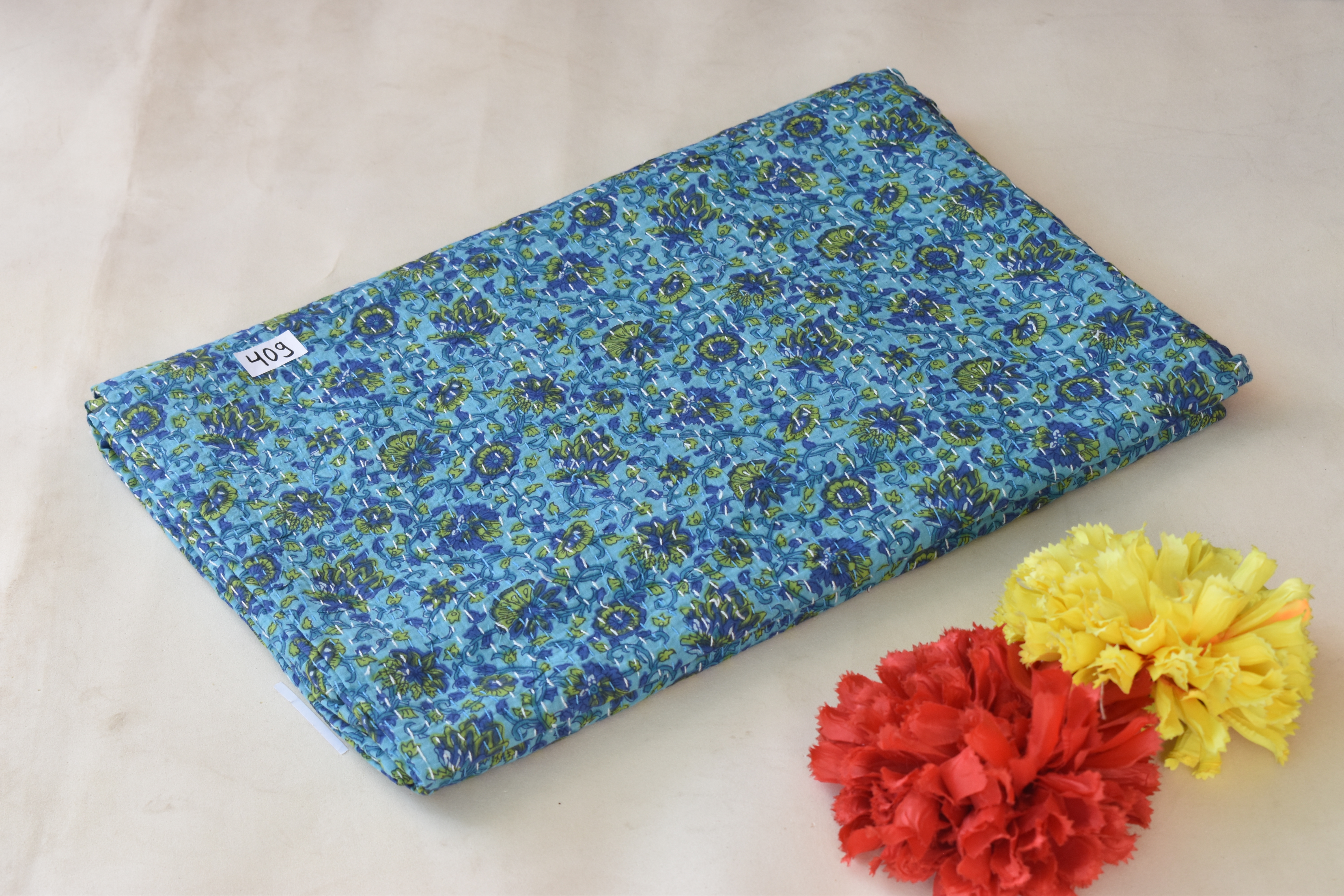 Kantha Quilt - King Size 108 X 90 Inches | 100% Cotton, Hand Wash, Orange Color, Vintage Kantha Stitch Design
