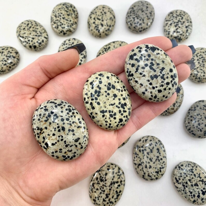 Dalmatian Jasper Worry Stone - 30 To 35 Mm, Handmade Polished Gemstone For Healing Meditation And Home Decor, Multi-color With Feng Shui Style