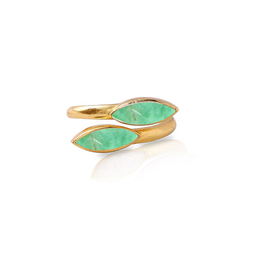 Chrysoprase Gemstone Marquise Shape Gold Vermeil Bezel Set Ring Size: 6x8mm